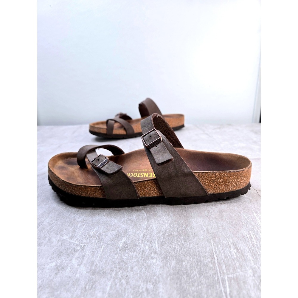 Birkenstock Mayari Strappy Comfort Sandals Brown Leather Toe Loop Casual Hipster